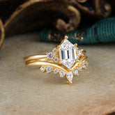 Luxury Vintage Classic 6-Prong Hexagonal-Cut Lab Diamond Engagement Ring Set